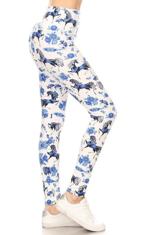 XS to a Large Blue Ponies - Adult Long Leggings